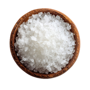 A wooden bowl of coarse sea salt